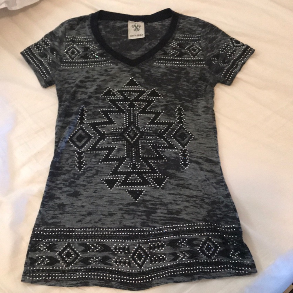 Aztec Print Sequin V Neck Top